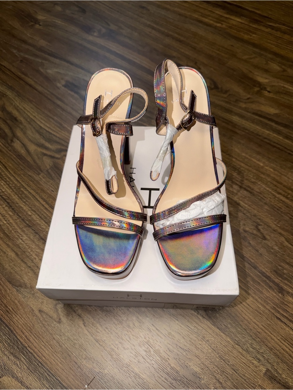 H by Halston Iridescent Multicolor Strappy Sandals